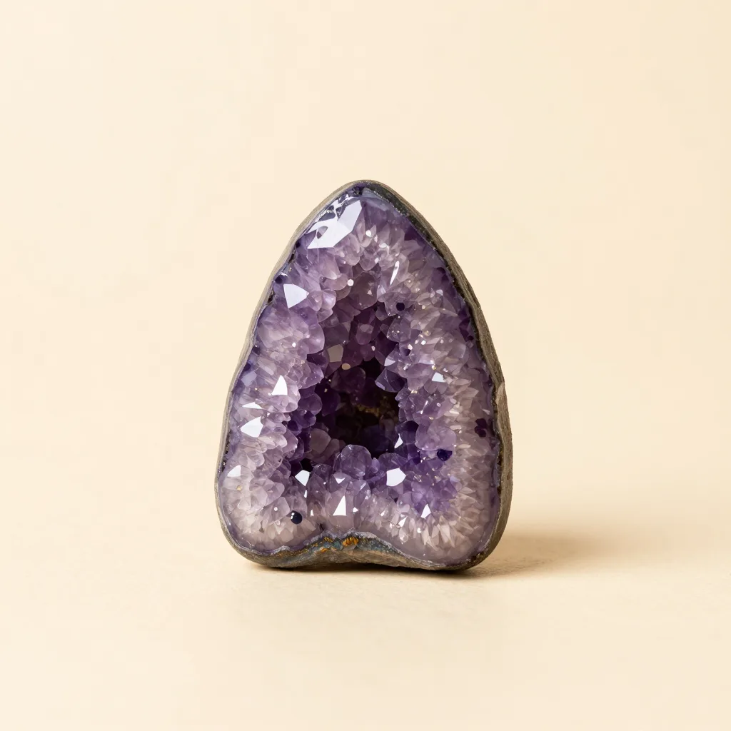 A small amethyst geode on a light background